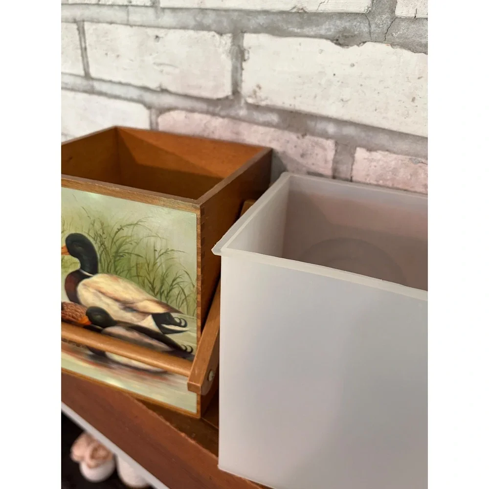 Vintage Mallard Wooden Ice Bucket with Handle and Removable Plastic Liner